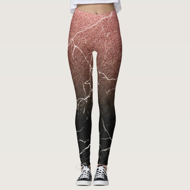 Rose Glitzer Schwarzer Marmor Leggings (Vorderseite)