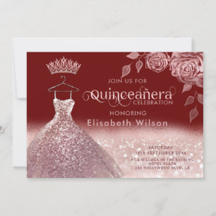 Rose Glitzer Sequenzen Rose Gold Kleid Quinceañera Einladung