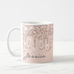 Rose Glitzer Tropfen Kristalle Pulverfarbe Rosa Na Kaffeetasse