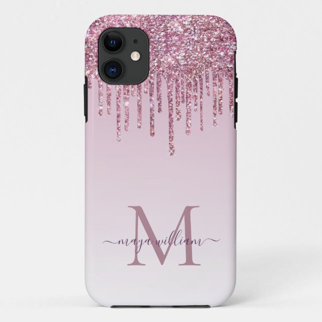 Rose Glitzer Tropfen Personalisiert Monogramm und  Case-Mate iPhone Hülle (Rückseite)