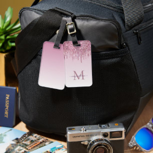 Rose Glitzer Tropfen Personalisiert Monogramm und Gepäckanhänger