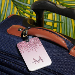 Rose Glitzer Tropfen Personalisiert Monogramm und  Gepäckanhänger