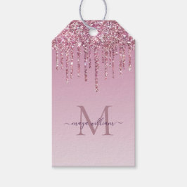 Rose Glitzer Tropfen Personalisiert Monogramm und  Geschenkanhänger