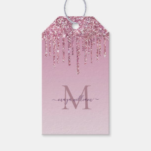 Rose Glitzer Tropfen Personalisiert Monogramm und Geschenkanhänger