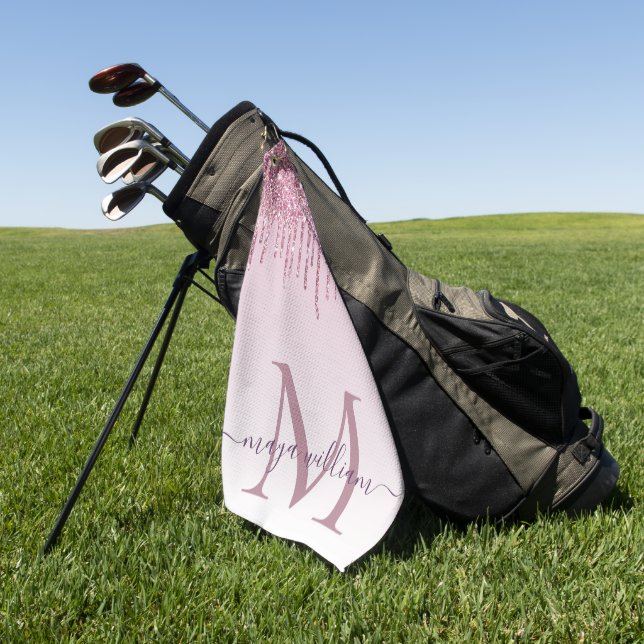 Rose Glitzer Tropfen Personalisiert Monogramm und  Golfhandtuch (Gras)