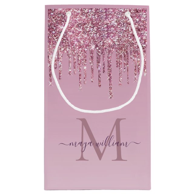 Rose Glitzer Tropfen Personalisiert Monogramm und  Kleine Geschenktüte (Rückseite)