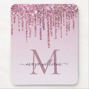 Rose Glitzer Tropfen Personalisiert Monogramm und  Mousepad