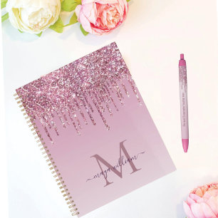 Rose Glitzer Tropfen Personalisiert Monogramm und Planer
