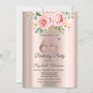 Rose Glitzer Tropfen Rose Gold 65. Geburtstag Einladung