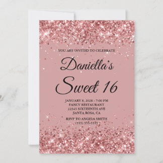 Rose Glitzer und Dusty Pink Sweet 16 Einladung