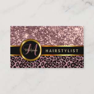 Rose Glitzer und Leopard Skin - Haarstylist Visitenkarte