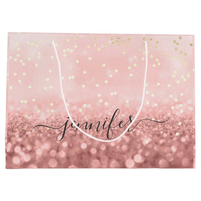 Rose Glitzer Wedding Bridal Gold Confetti Grosses  Große Geschenktüte (Rückseite)