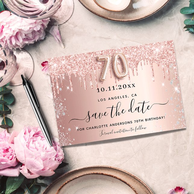Rose-Glitzer zum 70. Geburtstag Save the Date (Von Creator hochgeladen)