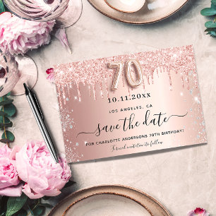 Rose-Glitzer zum 70. Geburtstag Save the Date Ankündigungspostkarte