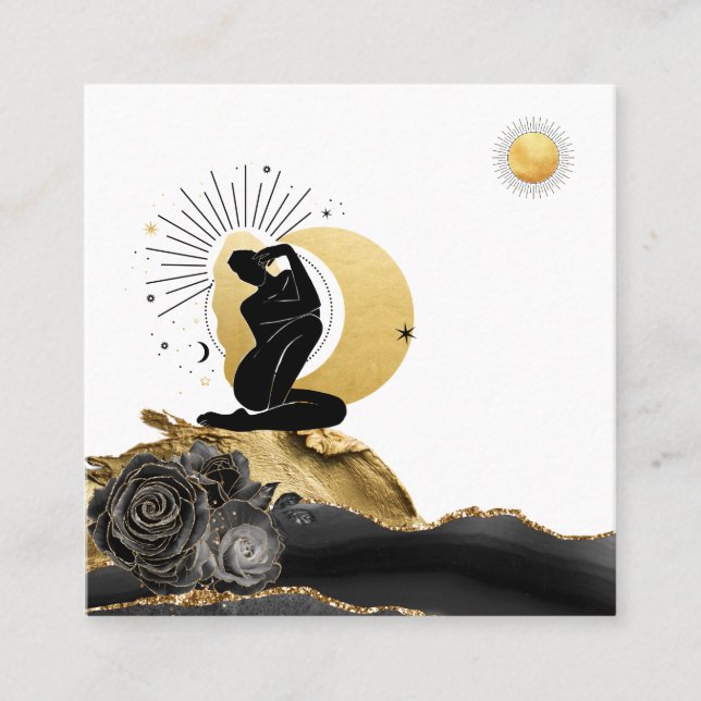 *~* Rose Goddess Black Gold Moon Sun Quadratische Visitenkarte (Vorderseite)