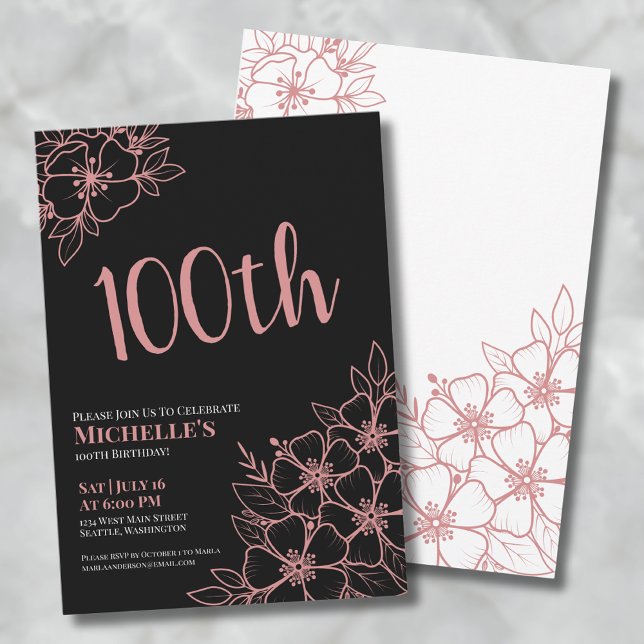 Rose Gold 100. Geburtstagsparty Einladung (Rose Gold Elegant 100th Birthday Party Invitation)