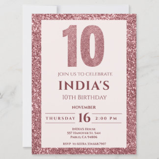 Rose Gold 10. Geburtstag Einladung