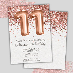 Rose Gold 11. Geburtstagsparty Einladung