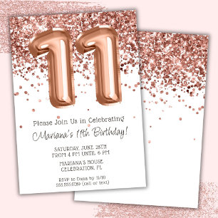 Rose Gold 11. Geburtstagsparty Einladung