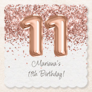 Rose Gold 11. Geburtstagsparty Untersetzer