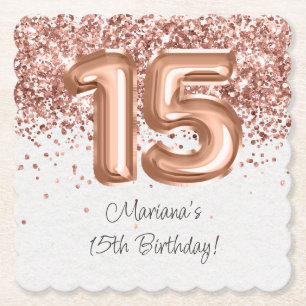 Rose Gold 15. Geburtstagsparty Untersetzer