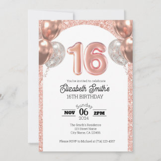 Rose Gold 16. Geburtstag Einladung Vorlage