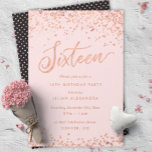 Rose Gold 16 . Geburtstag Party Einladung Imitate<br><div class="desc">Rose Gold Sweet 16 Geburtstagsparty Einladungen: Hübsche Rose Gold Konfetti 16. Geburtstag feierlichen Einladung Design mit hellen Rose Goldfolie sehen Konfetti Polka Punkte. Rose Gold "Sechzehn" geschrieben in handgeschriebener Schrift Typografie. Zeitgenössische Schrift füllt die Party-Details aus. [Beachten Sie, dass zwar Elemente dieses Designs wie Folie gedruckt werden, aber bei der...</div>