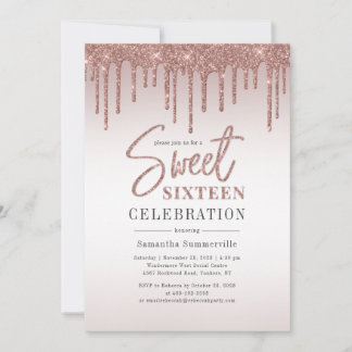 Rose Gold 16. Geburtstag Script Party Einladung
