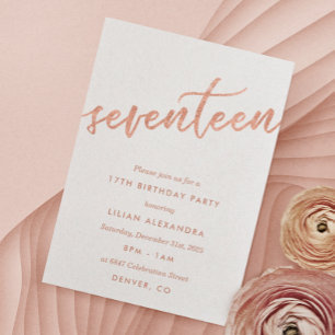 Rose Gold 17. Geburtstagsparty Einladung Imitate F