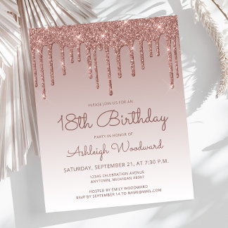 Rose Gold 18. Geburtstagsparty Einladung