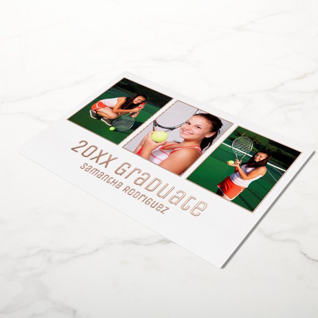 Rose Gold 2025 Graduate 3 Foto Graduation Party Folieneinladung (Gedreht)