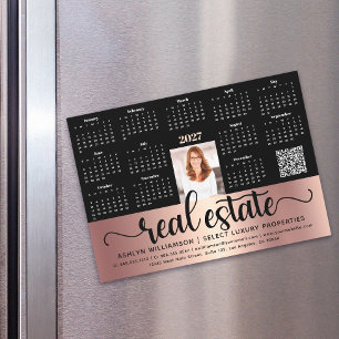 Rose Gold 2027 Kalender Immobilien QR-Code Magnet