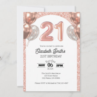 Rose Gold 21. Geburtstag Einladung Vorlage