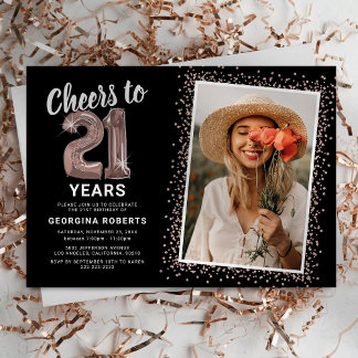 Rose Gold 21. Geburtstag Foto Einladung