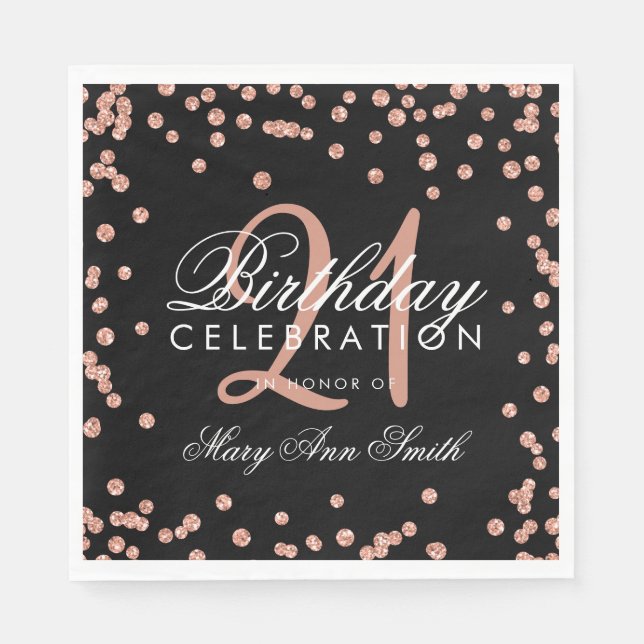 Rose Gold 21. Geburtstag Glitzer Confetti Black Serviette (Vorderseite)