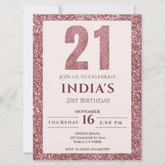 Rose Gold 21. Geburtstag Party Einladung