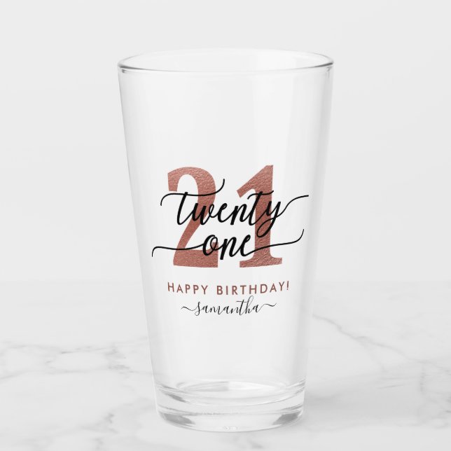 Rose Gold 21st Birthday Glas (Vorderseite)