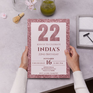 Rose Gold 22. Geburtstag Einladung