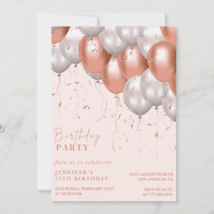 Rose gold 37. Geburtstag Einladungen Balloon Glam