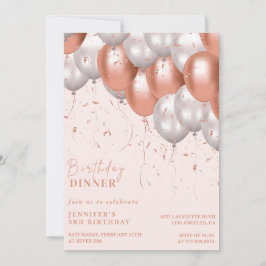 Rose gold 3. Geburtstag Einladungen Balloon Glam