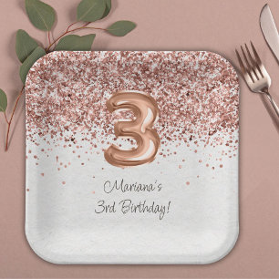 Rose Gold 3. Geburtstagsfeier Pappteller
