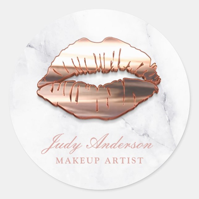 Rose Gold 3D Lippen Marmoraussehen Makeup Artist Runder Aufkleber (Vorderseite)