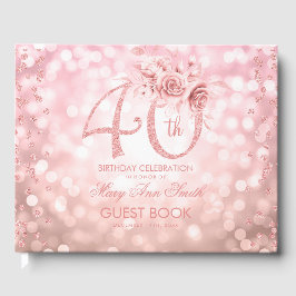 Rose Gold 40. Geburtstag Blumenlampen Gästebuch