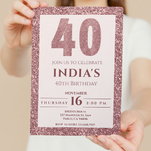 Rose Gold 40. Geburtstag Einladung