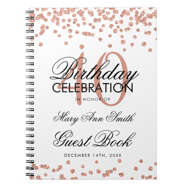 Rose Gold 40. Geburtstag Gästebuch Confetti Notizblock (Vorderseite)