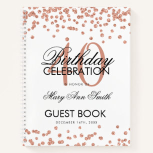 Rose Gold 40. Geburtstag Gästebuch Confetti White Notizbuch