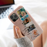 Rose Gold 4 Foto Raster Sortiername Schwarze Monog Case-Mate iPhone Hülle<br><div class="desc">Moderne 4-Foto-Gitter-Collage-Name und monogramm Rose Gold Glitzer ombre auf pastellrot Rosa mit Foto-Stand-Stil Collage</div>