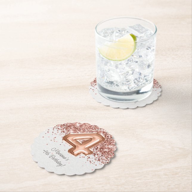 Rose Gold 4. Geburtstag Party Untersetzer (Vor Ort)