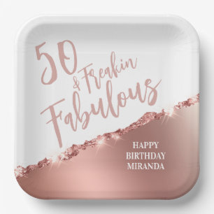 Rose Gold 50 & Fabulous! Fun Typografie Geburtstag Pappteller