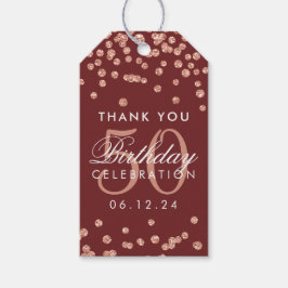 Rose Gold 50 Geburtstag Danke Confetti Burgund Geschenkanhänger